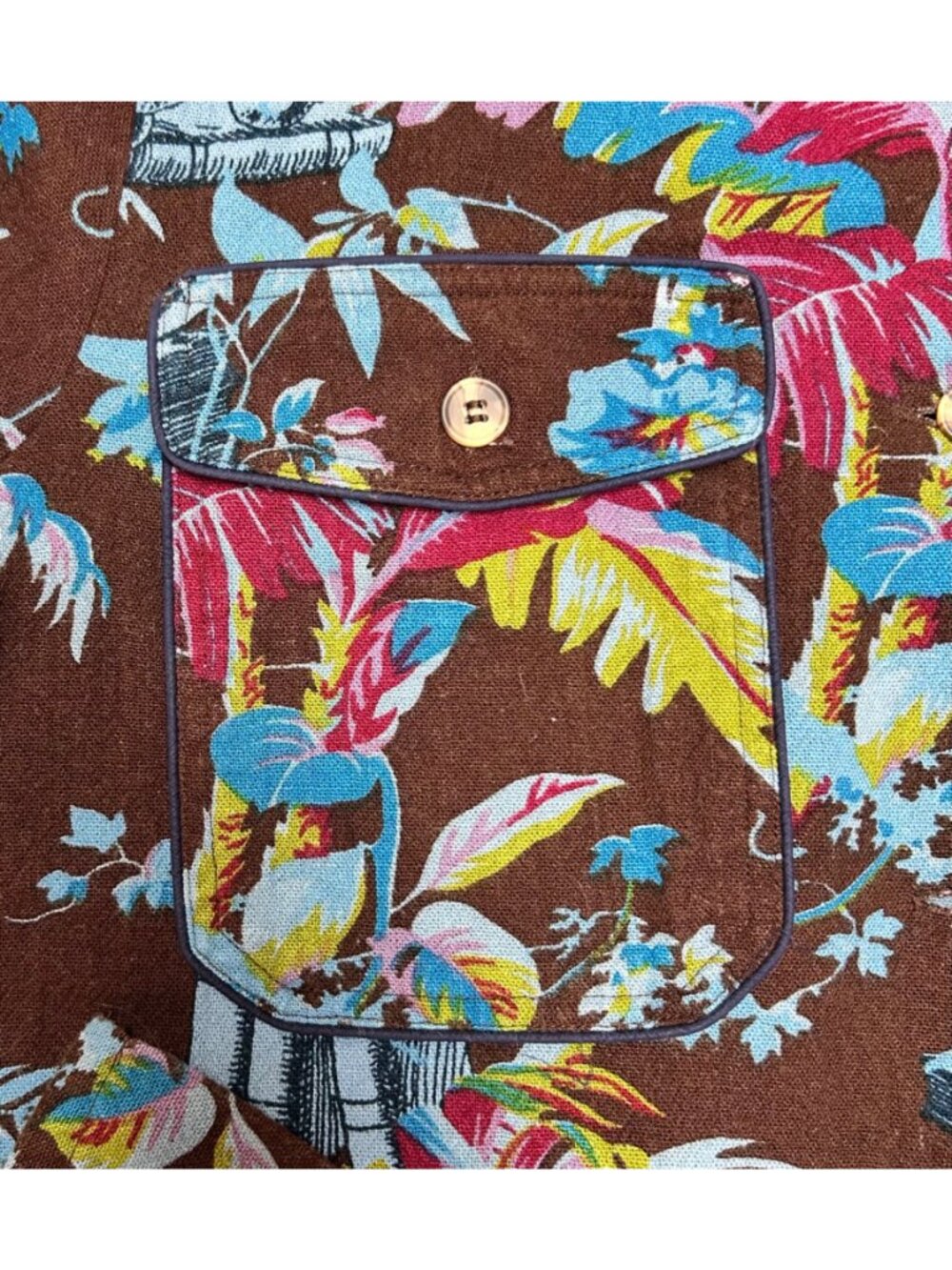 Inouï Small Brown Vintage Women’s Tropical Button-Up Shirt/Jacket 100% Cotton - Picture 4 of 14